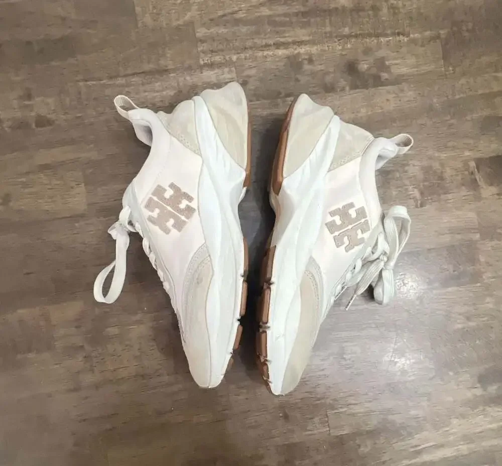 Tory Burch Women's Good Luck Trainer Sneakers Ivory Taupe 8m